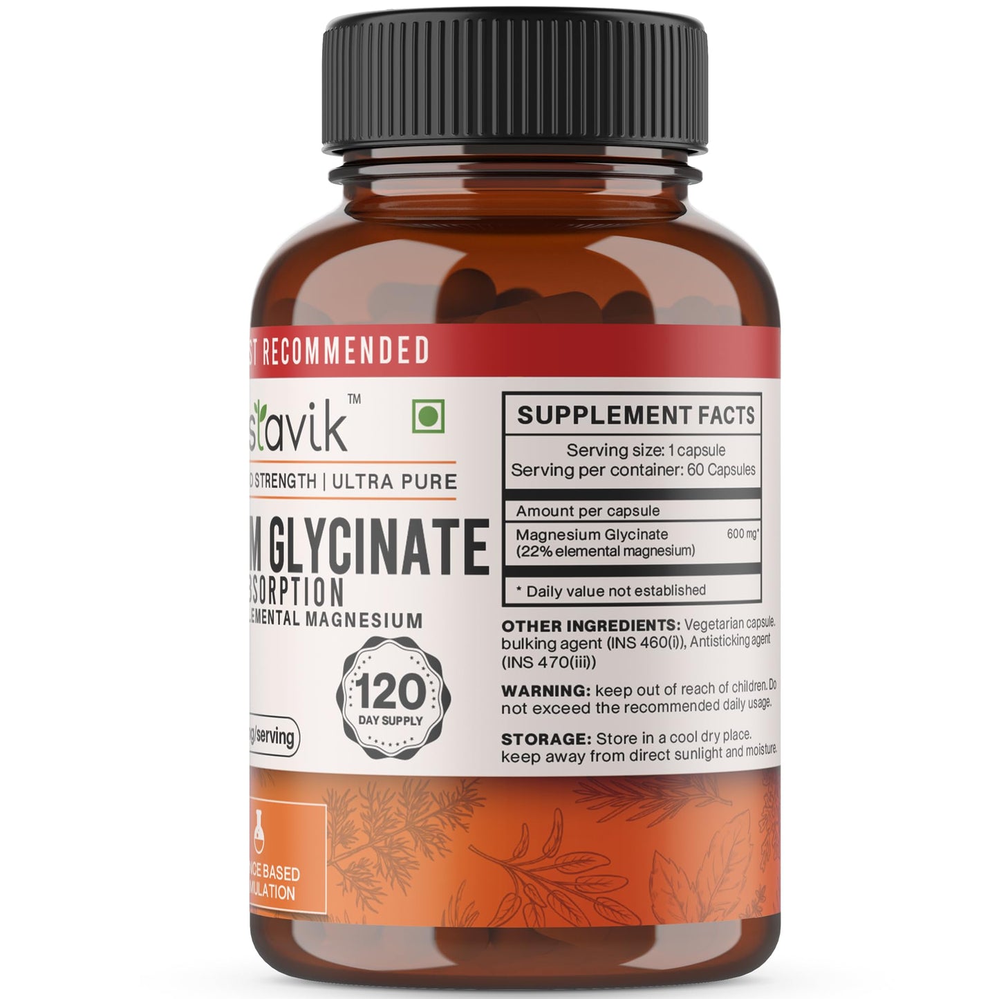 Vaastavik Magnesium Glycinate Supplement 120 Veg Capsules