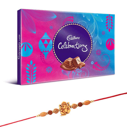 SFU E Com Cadbury Celebration Chocolate Hamper | Ganeshjee Rakhi with Chocolate Gift for Brother | Rakhi for Brother | Roli, Chawal, Chandan, Misri | 19