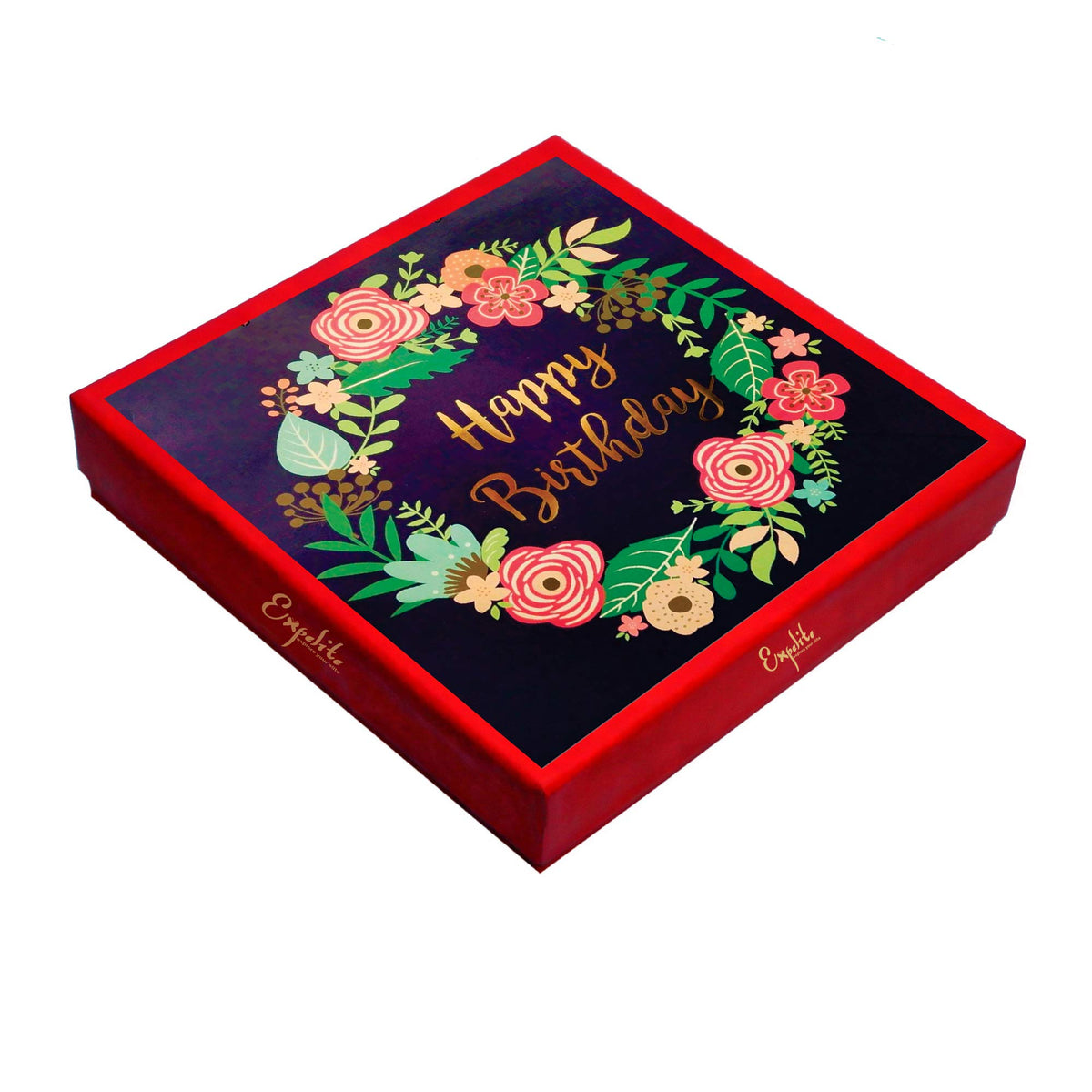 Expelite Birthday Flowers Theme Gift, 25 Pieces Chocolate Box With Birthday Greeting Card, Dry Fruits Almond, Cranberry, Paan, Butterscotch Flavour Chocolate Gift Pack
