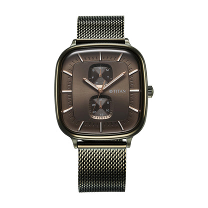 Titan Avant Garde Quartz Multifunction Brown Dial with Green Color Stainless Ste