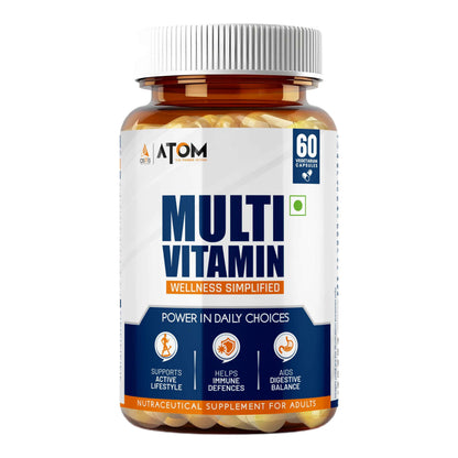 AS-IT-IS Nutrition ATOM Daily Multivitamin for Men & Women, 60 Capsules | Powerful Blend of 31 Vital Nutrients - Vitamins, Minerals, Herbal extracts & Probiotic for Enhancing Energy, Stamina & immunity| Supports Bone, Skin & Overall Health