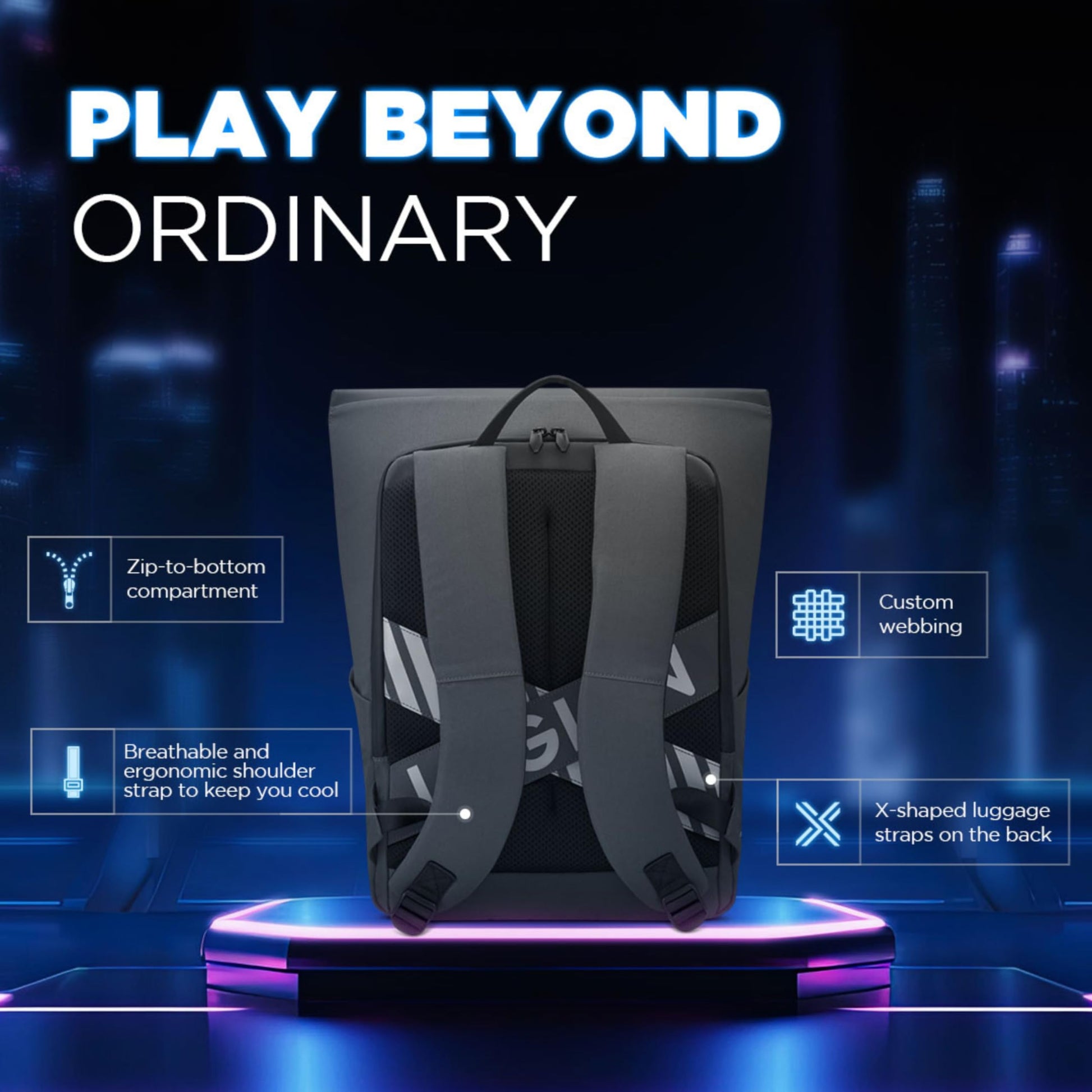 Lenovo Legion 16” Gaming Backpack GB400 | Water Resistant | X-Shaped Lu- image 6