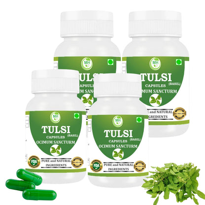 Morsan Healthcare TULSI Capsules – 60 Veg Capsules | Pure Holy Basil Extract (Ocimum sanctum) | Natural Ayurvedic Herbal Supplement | Plant-Based Formula | Pack of 4