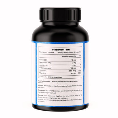 VREEX Eye & Vision Care Capsules with Lutein, Astaxanthin, Zeaxanthin, Bilberry Extract, Vitamin A & C | Supports Eye Health, Vision & Antioxidant Support – (60 Veg Capsules)