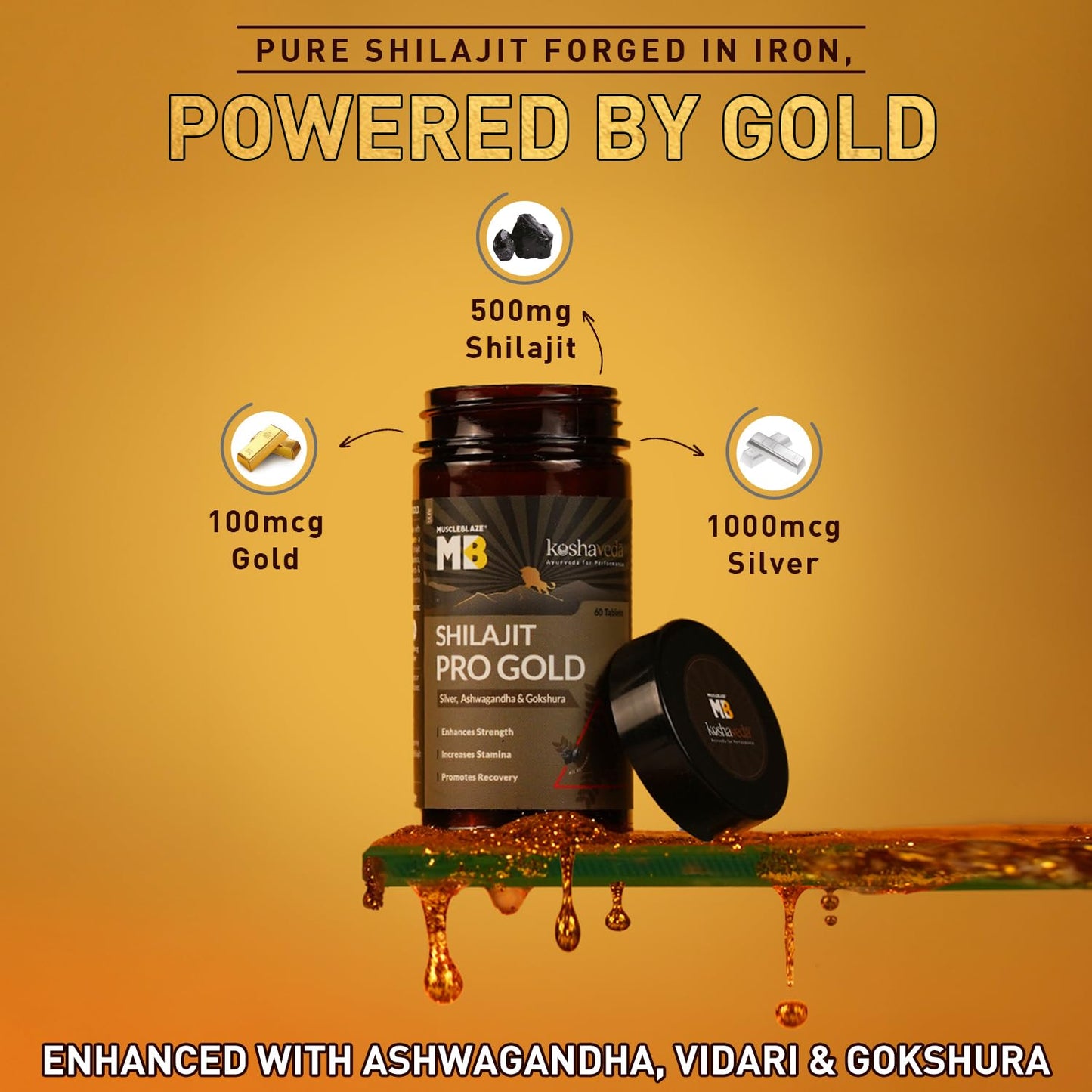 Koshaveda Shilajit Pro Gold by MuscleBlaze (60 Tablets) | Fortified wit- image 8