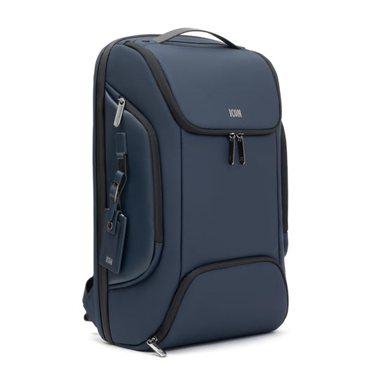 ICON The Iconic Laptop Backpack 30L | Premium Polyester, Fits 15.6" Laptops | USB Charging Port, Luggage Sleeve, Numbered Lock & Hidden Pocket | Water-Resistant, Multipurpose Unisex Laptop Bag - Blue.