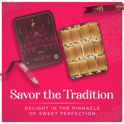 ASHA SWEET CENTER Handcrafted Mysore Pak (500G) | Made With Pure Desi Ghee | Melts In Mouth | Special Indian Mithai | Delicious & Healthy Exclusive Sweets Gift Box | Traditional Taste of Mysuru