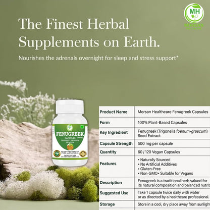 Fenugreek Capsules 500 mg – 60 Veg Capsules x 2 Pack | Methi Seed Extract | Natural Herbal Supplement | Vegan-Friendly