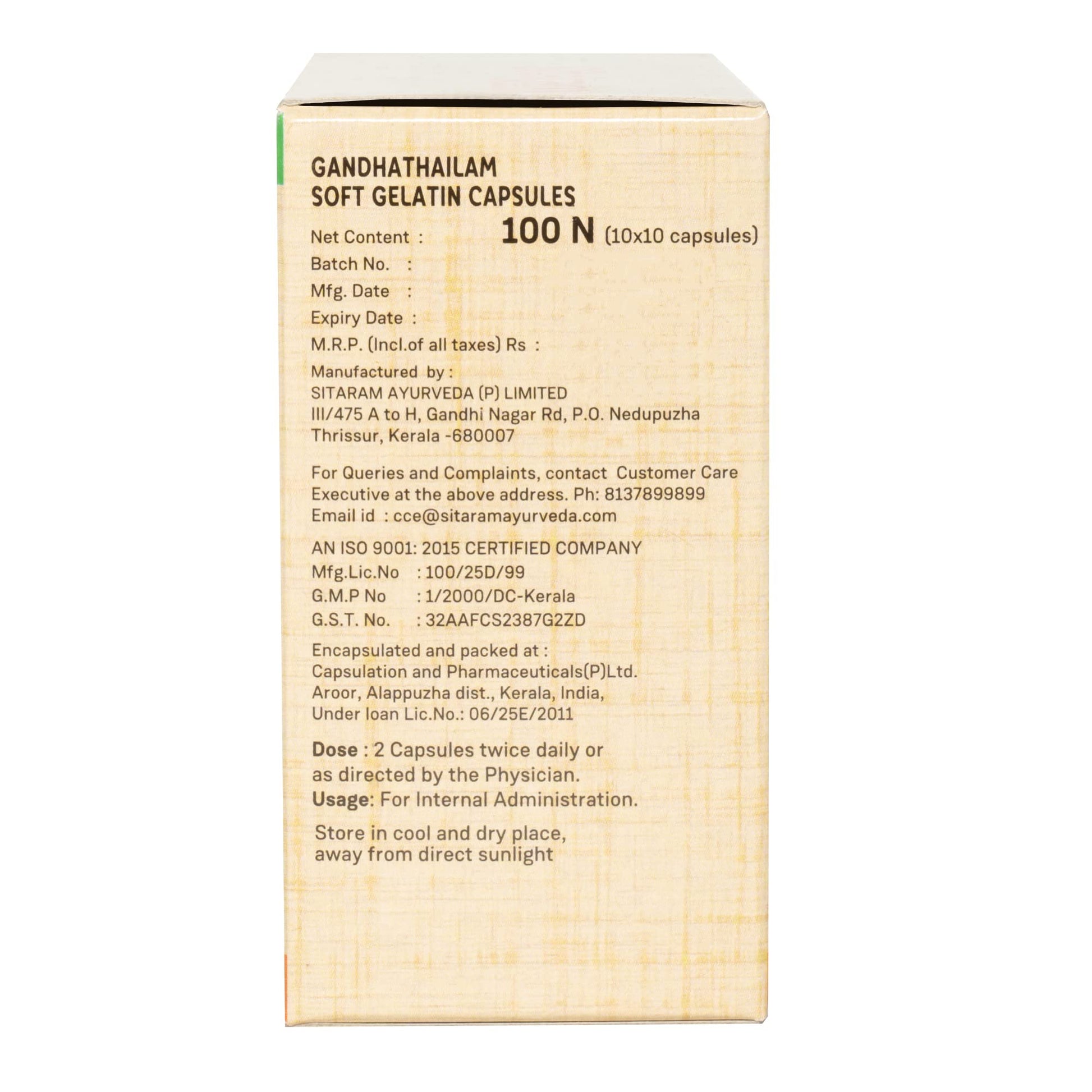 Sitaram Ayurveda Gandha Thailam Capsules | Kerala Ayurvedic Gandha thai- image 6