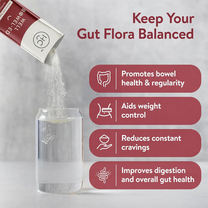 Happy Cultures Well Bowel-ed Unique Blend of 5 Digestive Fiber & Probiotics, Promote Bowel Health Reduce Constipation Gas Bloating Acidity, Blood Sugar Levels, Unflavored 15 Sachets