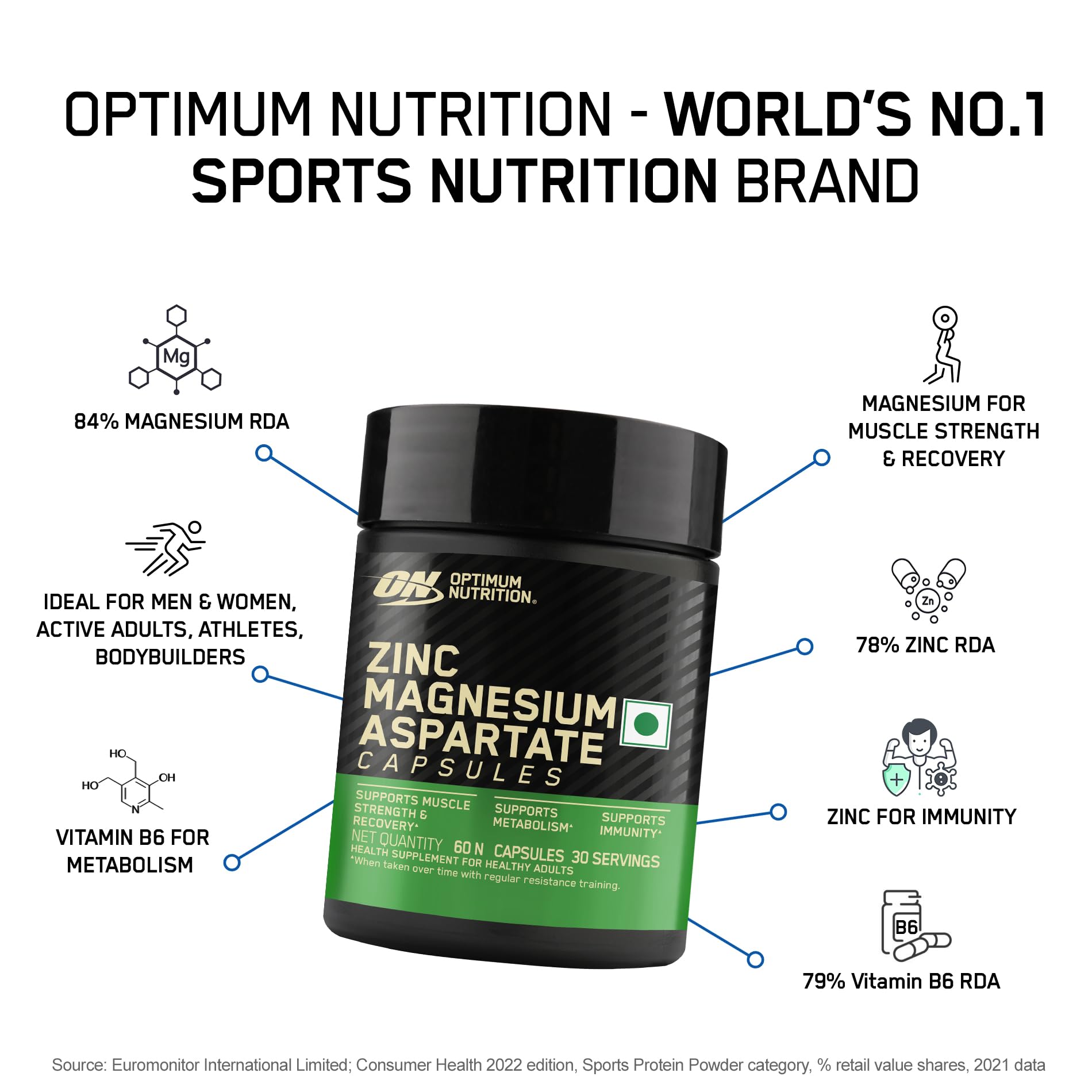 Optimum Nutrition (ON) Zinc Magnesium Aspartate (ZMA) - 60 Capsules, Mu- image 8
