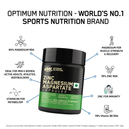 OPTIMUM NUTRITION (ON) Multivitamin for MEN,60 Tablets, 26 Vitamins & Minerals and (ZMA) Zinc Magnesium Aspartate - 60 Capsules, 1 count