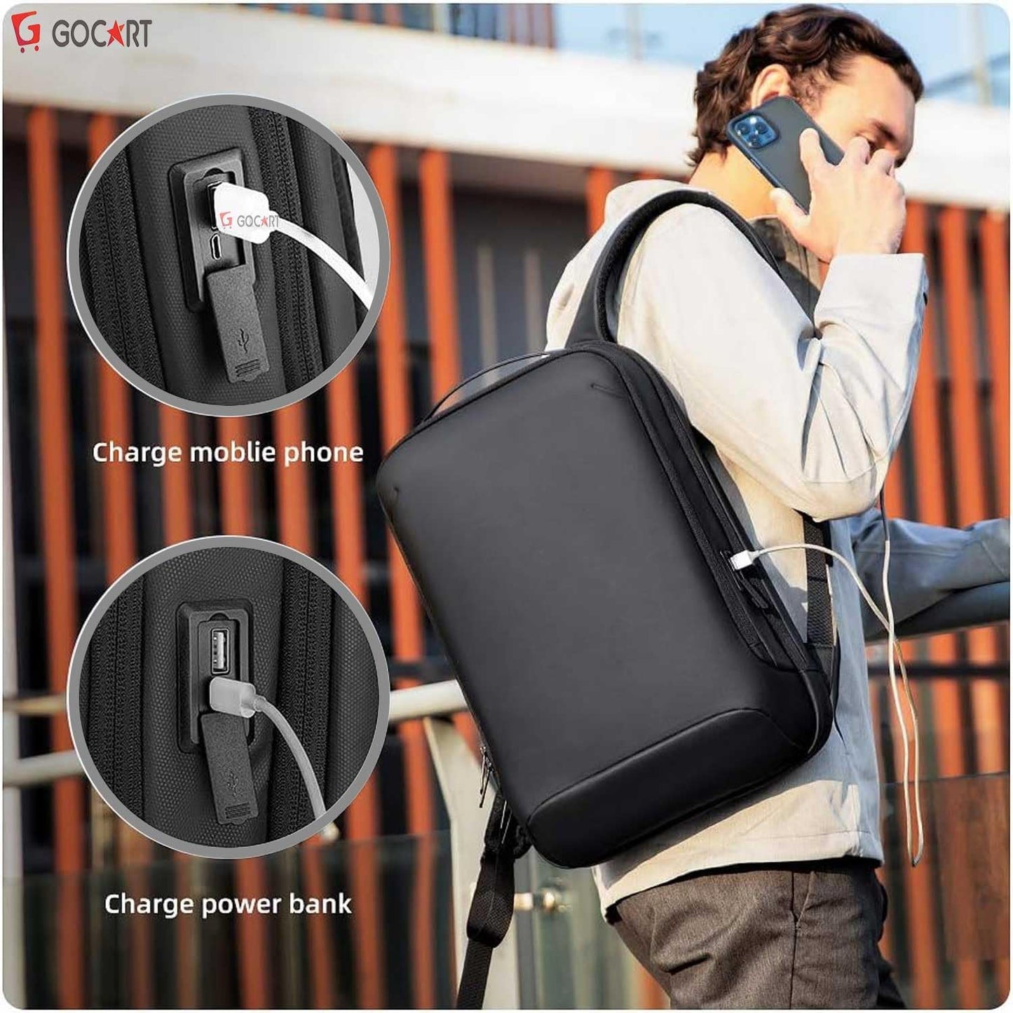 GOCART WITH G LOGO Hard Shell Slim Laptop Backpack deal for Working,Commuting,Daily(Black)