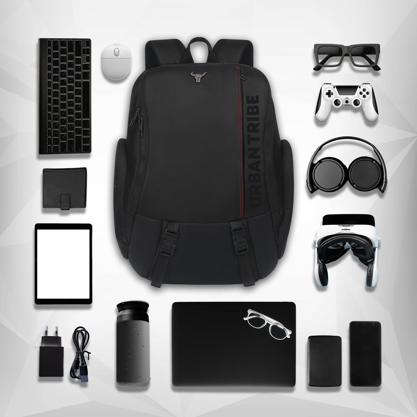 URBAN TRIBE Gamzo 35L Gamers Laptop Backpack for every Genz Z | USB-C Charging | Fits 15.6 Inch Laptop | RGB-Ready Gaming Backpack | Anti-Theft, RFID Safe, Shockproof, Weather-Resistant | Black