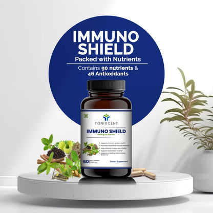TONIXCENT Immuno Heart Shield – Garlic 650mg & ImmunoShield 1250mg Capsules, 60+60 Vegan Capsules
