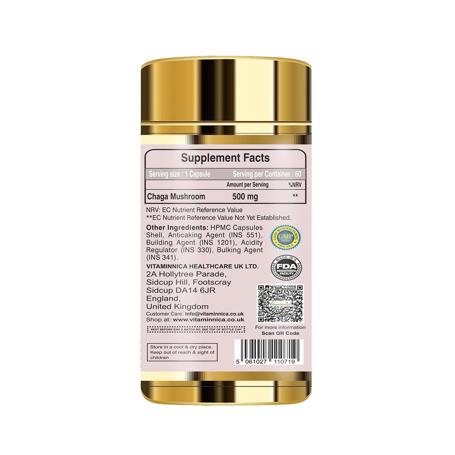 Vitaminnica Chaga Mushroom- 60 Capsules | Natural Antioxidant Support for Immune System
