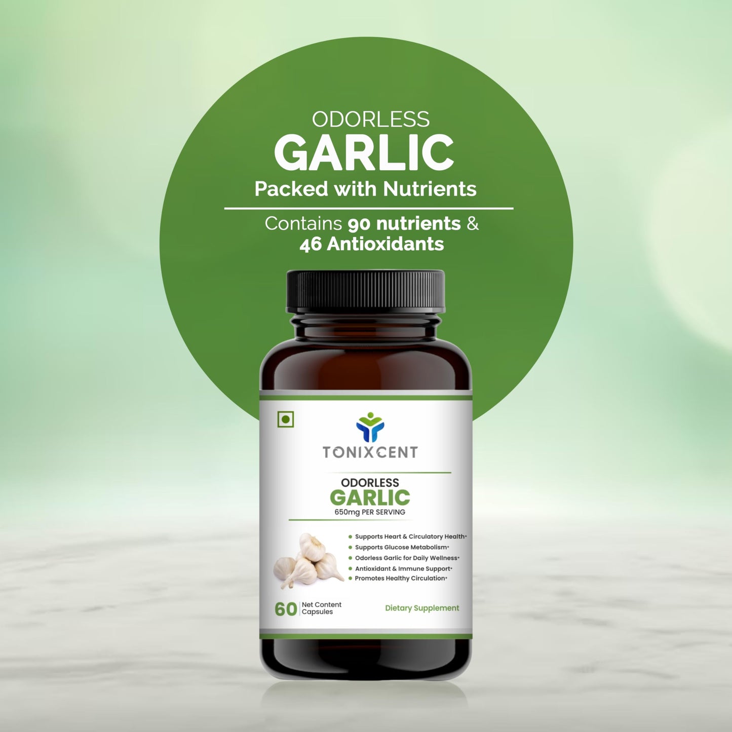 TONIXCENT Digestive Wellness Pair | Garlic 650mg & BitterMelon 1200mg Capsules | Regulates Blood Sugar, Supports Heart & Immunity | 60+60 Vegan Capsules