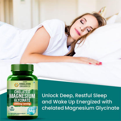Vlado's Himalayan Organics Chelated Magnesium Glycinate Supplement 2000mg for Men & Women | Magnesium Supplement for Muscle Recovery & Better Sleep I Clinically Proven I For Sleep, Mood, Metabolism, Brain, Heart, Bone - 120 Veg Tablets