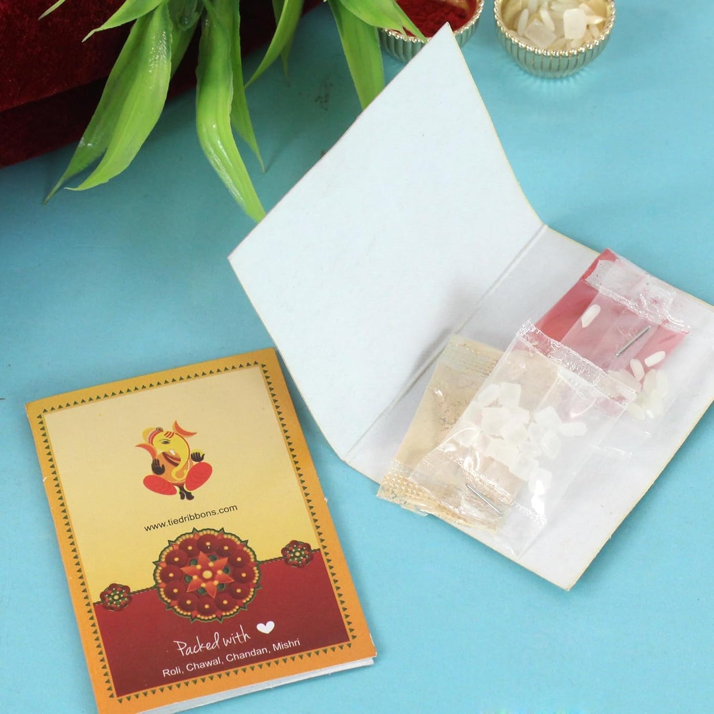 TIED RIBBONS Rakhi for Brother Chocolates combo with Gift - Premium Rakhi with Chocolates Box and Roli Chawal - Rakhi Gift for Brother