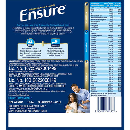 Ensure No 1 Nutritional Supplement Drink in the world 32 nutrients High Protein,Calcium,Vit D, Vanilla 1.9kg