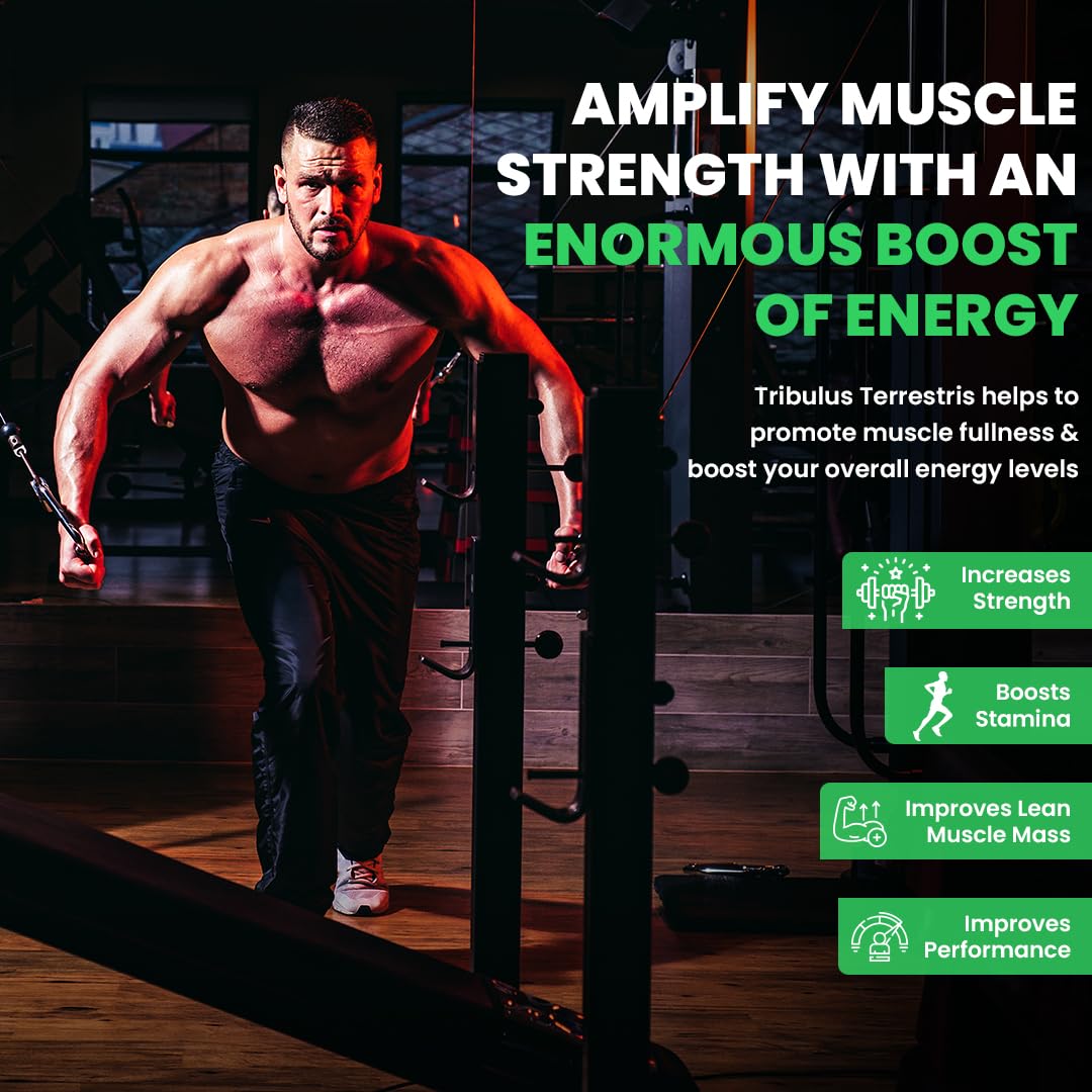 Naturyz Testo-6 Plant based Supplement For Men 2100mg per serving with Maximum Strength 1000mg Tribulus Terrestris, Safed Musli,Kaunj,Ashwagandha, Fenugreek & Panax Ginseng for Muscle gain-90 Tablets