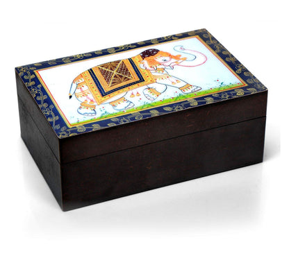 Octavius Tulsi Rose Chamomile Tisane Whole leaf tea in Darkwood Handcrafted Wooden gift box with Traditional Indian Elephant Pattern On The Lid | Caffeine Free | - 50 Gms (50 Servings)