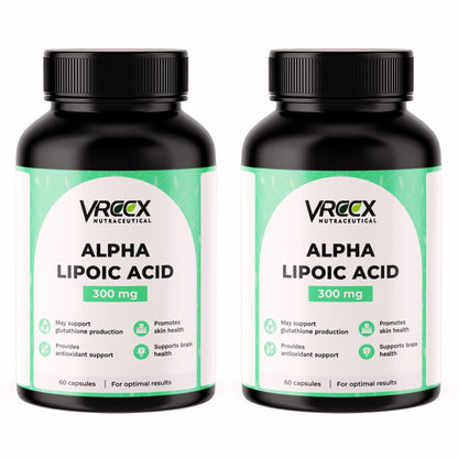 VREEX ALA 300 mg | Alpha Lipoic Acid Supplement | Supports Antioxidant Protection, Nerve Health & Energy Metabolism | 60 Capsules (Pack of 2)