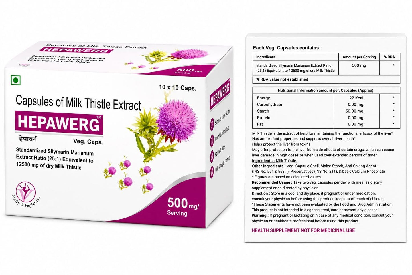 Hepawerg Milk Thistle Capsules with Silymarin for Liver Support, Detox & Cleanse | Liver Health Supplement for Fatty Liver Care, Antioxidant Protection & Daily Wellness | 30 Veg Capsules