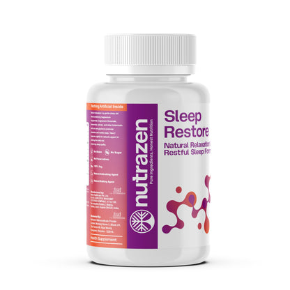 Nutrazen Sleep Restore – 60 Capsules | Triple Magnesium Formula (Bisglycinate, Threonate, Oxide) | Chamomile Extract, Valerian Root, Lavender, Ashwagandha | Zinc, L-Theanine, Glycine | Supports Relaxation, Calm & Restful Sleep