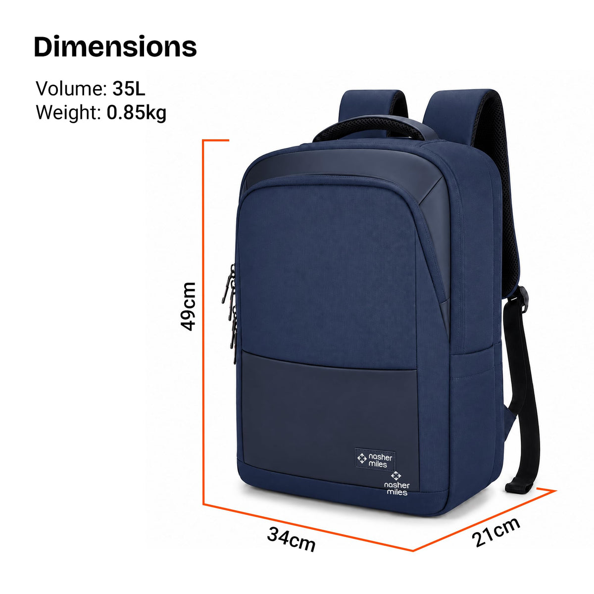 Nasher Miles Oxford Corporate Backpack | Premium Polyester & PU Laptop Backpack 35L | Ideal for Office, College, School & Travel | Men, Women, Boys, Girls (Navy Blue)
