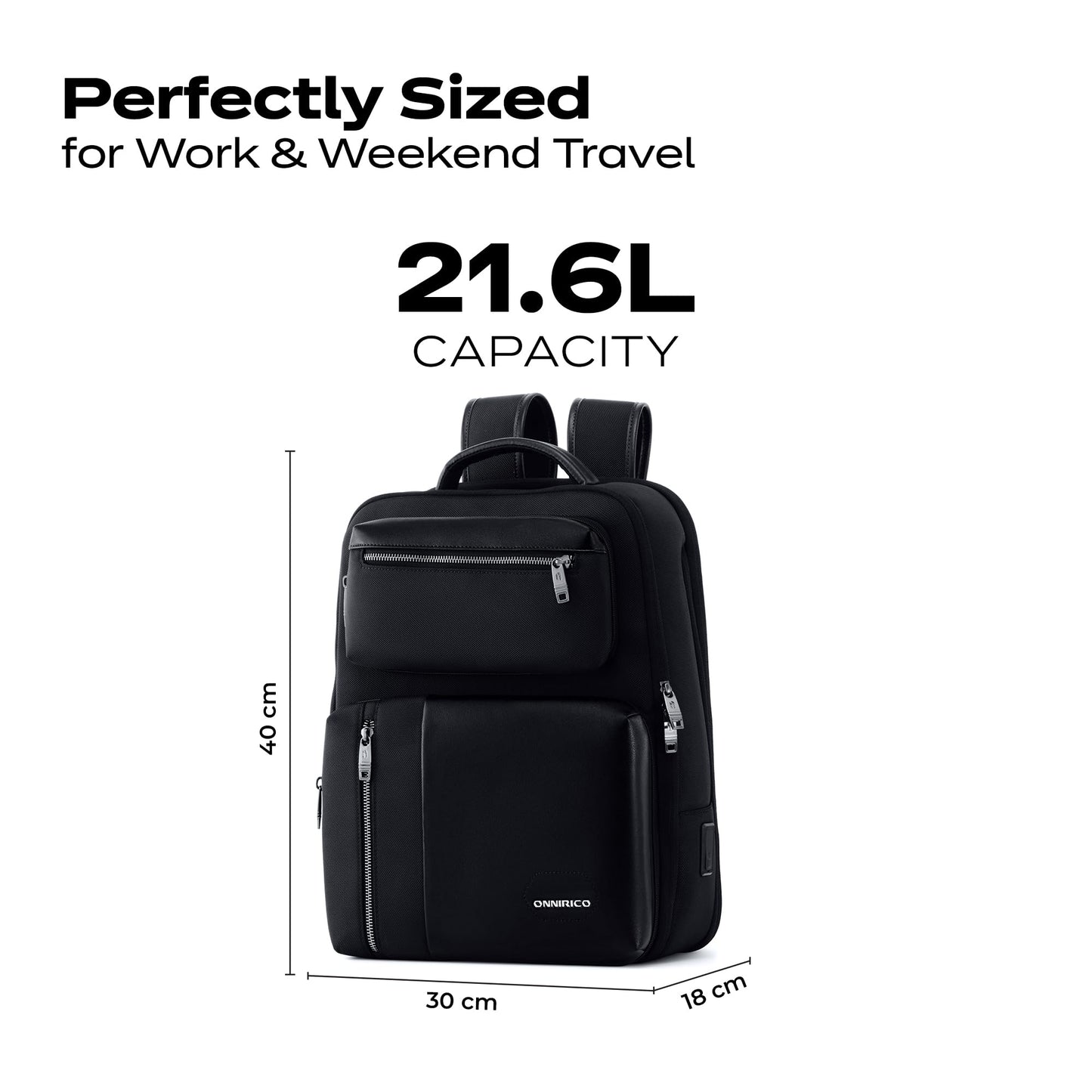 ONNIRICO 21.6L 3-in-1 Expandable Laptop Backpack, TSA Friendly Water Resistant Travel Rucksack with 2 Detachable Pouches, 180° Opening Professional Business Bag for Men & Women, Infinity Black
