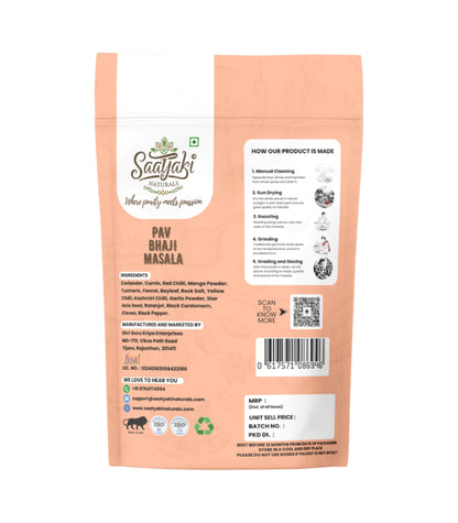 Saatyaki Naturals Pavbhaji_P 100gm – Authentic Mumbai-style Pav Bhaji Masala. Premium spice blend for Pav Bhaji, Tawa Pulao, snacks & curries. Brings real Mumbai taste to your kitchen.