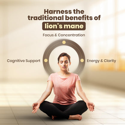 Auraika Lions Mane Mushroom – Supports Brain Health, Focus, Memory & Mental Clarity | 1000mg High Potency | Natural Nootropic Supplement | 60 Vegan Capsules