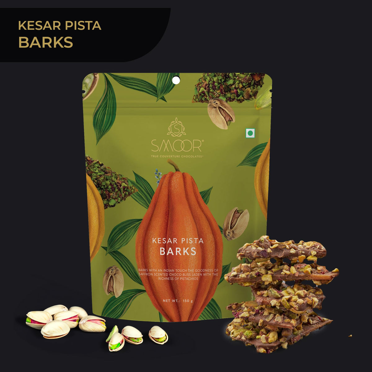 SMOOR Mithai Kesar Pista Crunch Barks | Perfect for Wedding, Birthday, Anniversary, Gifting & Snacking