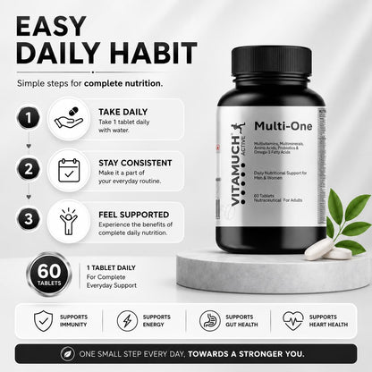 Vitamuch Multi-One Daily Multivitamin Tablets for Men & Women | Vitamins, Minerals, Amino Acids, Probiotics & Omega-3 | Boosts Immunity, Energy & Overall Health | 60 Tablets