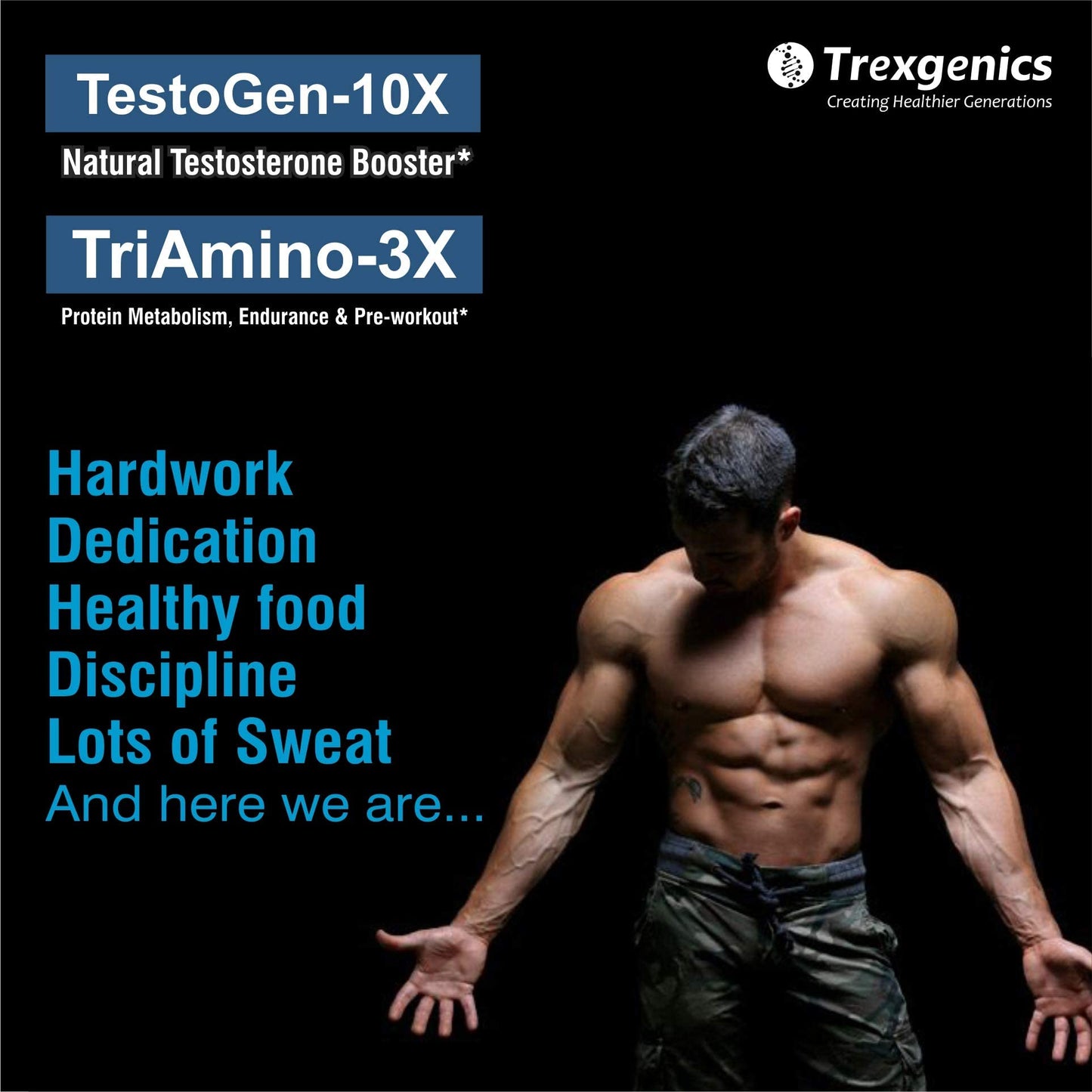 Trexgenics TRIAMINO-3X Advanced Nitric Oxide Precursor, Protein Metabolism, Endurance, Recovery, Blood Circulation and Pre-Workout, 250 Mg/Capsule (60 Veg. Capsules)