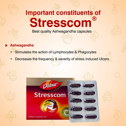 Dabur Stresscom Ashwagandha - 120 Caps (10 Caps X 12 Strips)- image 6