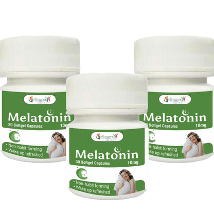 Melatonin 10mg Softgel Capsules – Natural Sleep Support, Jet Lag Relief & Relaxation Supplement – Non Habit Forming – 30 Softgels (Pack Of 3)