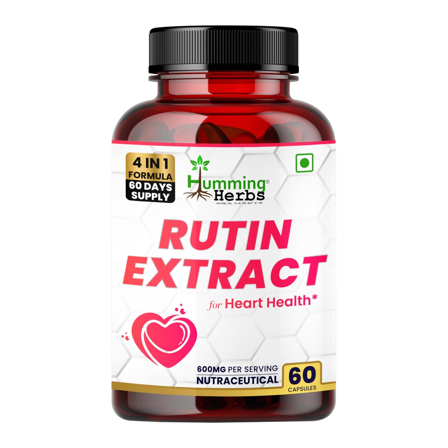 Humming Herbs Rutin 600mg Capsules - Vessel Support & Heart Health Formula with Anti-Inflammatory Benefits- 60 Capsules