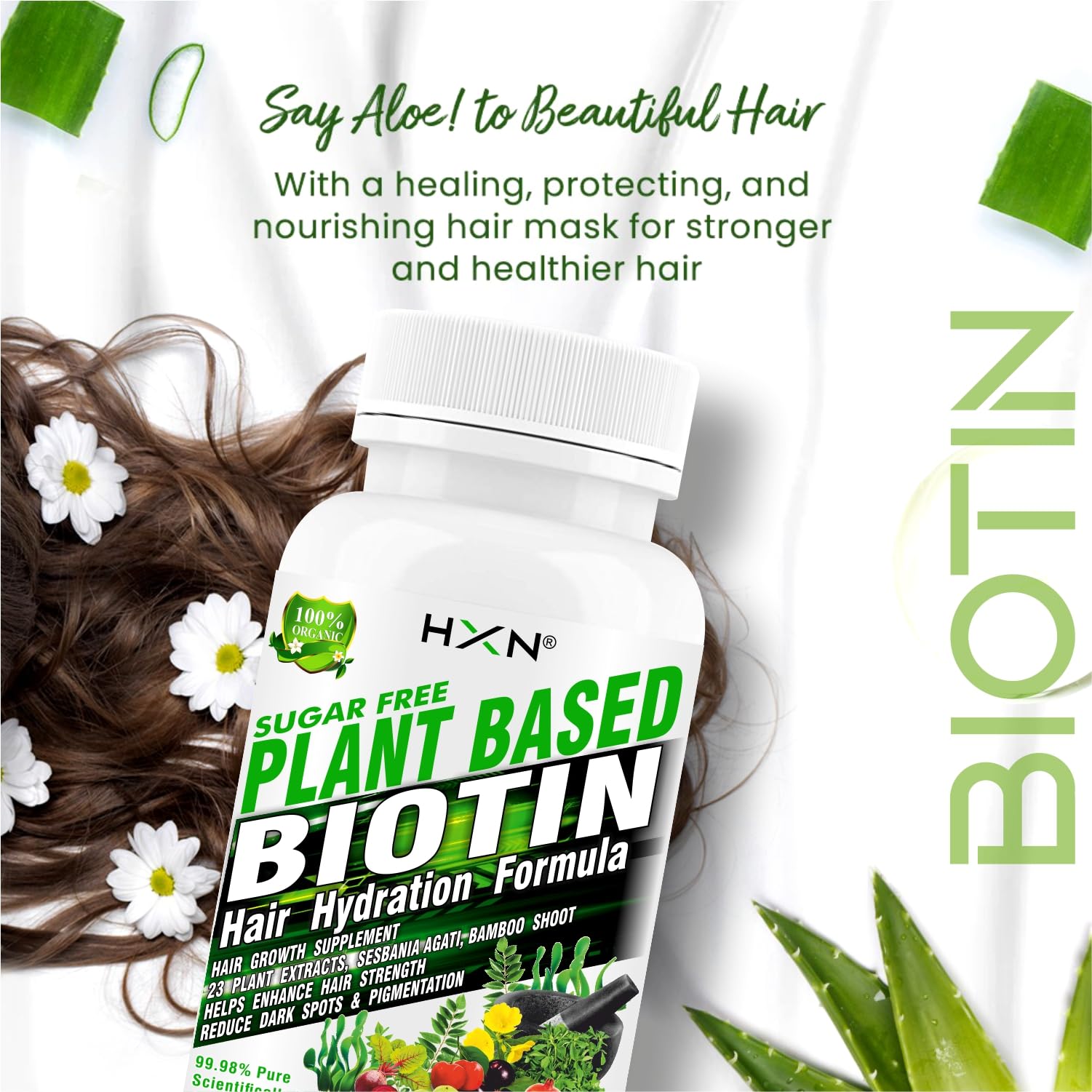 HXN Biotin Tablets For Hair Growth With 10000mcg Powder Plant-Based Sup- image 5