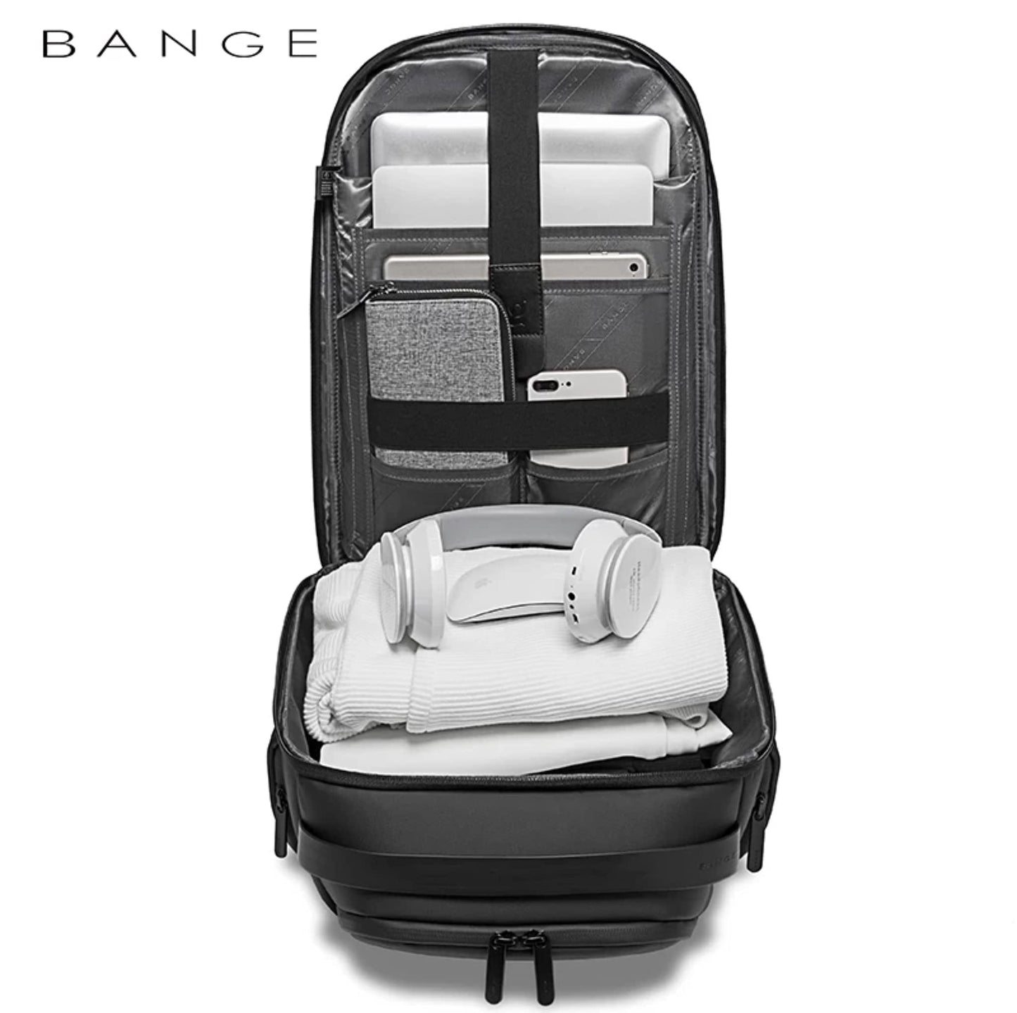 BANGE Smart Trendy 20L Durable Oxford Backpacks Anti-Theft USB Waterproof 1.2KG W 15.6in Laptop School Travel Black Bags,7277,Large
