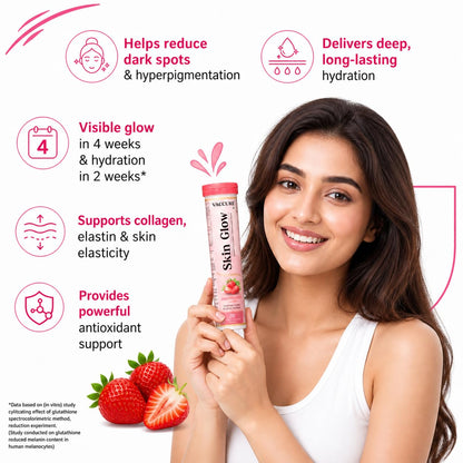 VACCURE Skin Glow Effervescent Tablets - Glutathione & Vitamin C for Skin Brightening & Antioxidant Support - 20 Tablets - Delicious Strawberry Flavor