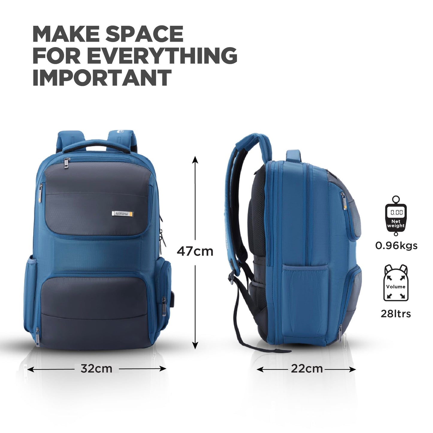 American Tourister Segno Expandable Laptop Backpack Navy |17" Laptop compatible,Lockable Pullers, Rain Cover, Smart Sleeve, Fleece Pocket, Tractum Suspension and Internal Organiser for Men and Women