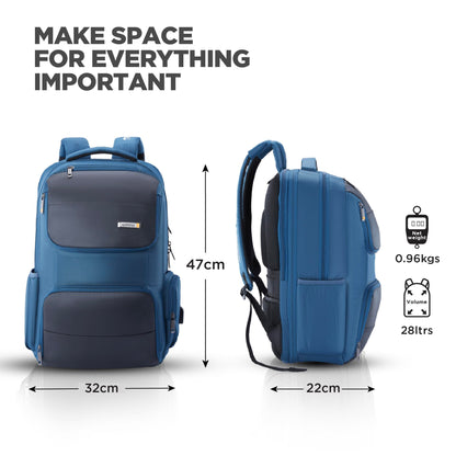 American Tourister Segno Expandable Laptop Backpack Navy |17" Laptop compatible,Lockable Pullers, Rain Cover, Smart Sleeve, Fleece Pocket, Tractum Suspension and Internal Organiser for Men and Women