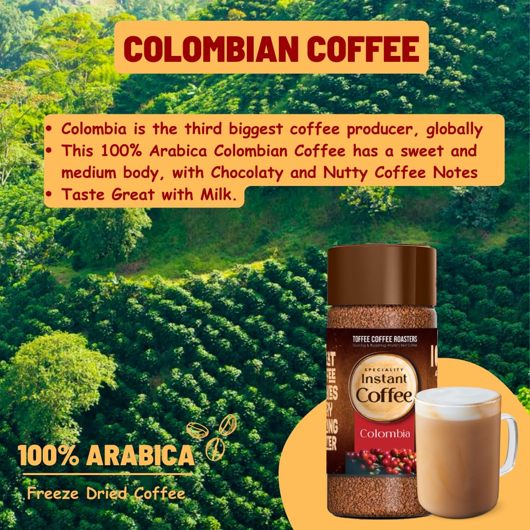 Toffee Coffee Roasters | Colombia Speciality Instant Coffee With Free Mason Jar | As Seen On Shark Tank | 100 gm | 100% Arabica | Ready in Seconds | Microground Technology | Makes 50 Cups