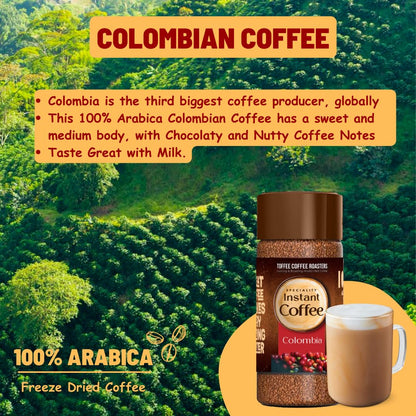 Toffee Coffee Roasters | Colombia Speciality Instant Coffee With Free Mason Jar | As Seen On Shark Tank | 100 gm | 100% Arabica | Ready in Seconds | Microground Technology | Makes 50 Cups