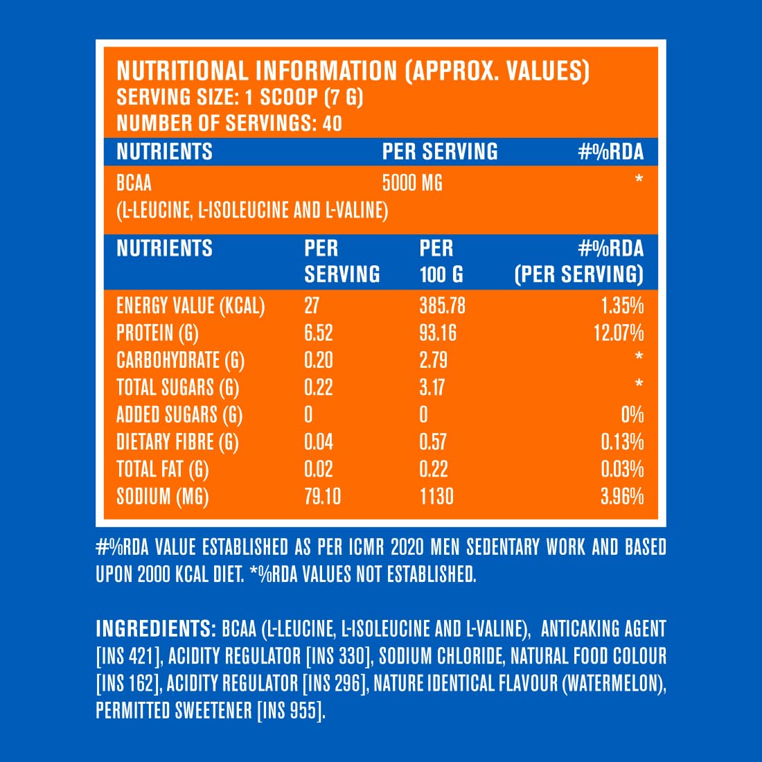 FAST&UP BCAA Essentials Powder | 5g BCAAs per Serve (2:1:1) | 40 Servings – Watermelon | Intra & Post-Workout Muscle Recovery, Endurance & Energy | Sugar-Free · Caffeine-Free · Vegetarian