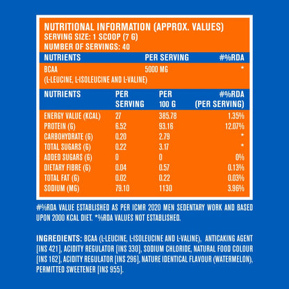 FAST&UP BCAA Essentials Powder | 5g BCAAs per Serve (2:1:1) | 40 Servings – Watermelon | Intra & Post-Workout Muscle Recovery, Endurance & Energy | Sugar-Free · Caffeine-Free · Vegetarian