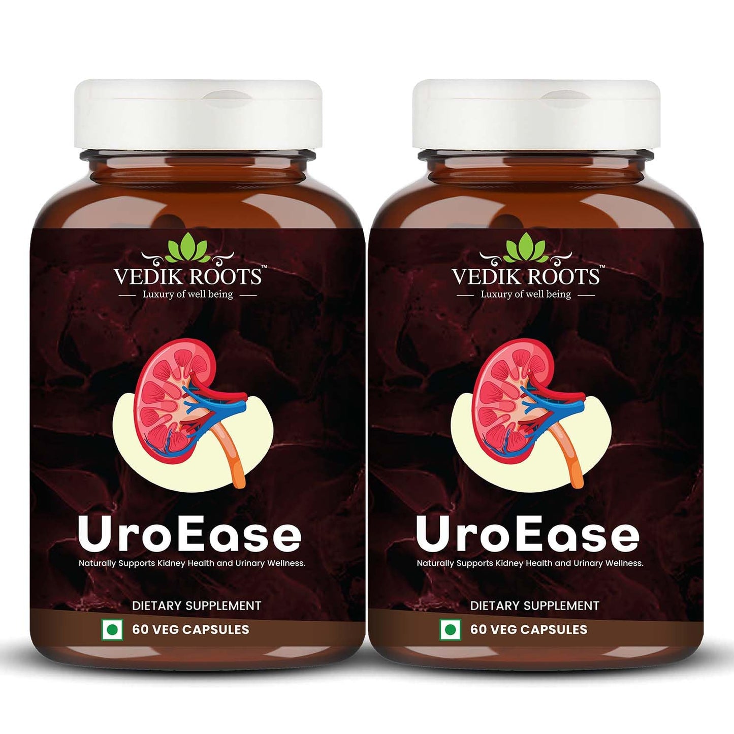 Vedikroots UroEase Ayurvedic Herbal Supplement Capsules to Help Maintain Kidney Health & Uric Acid Level | Provides Support to Manage Urinary Tract | 60 Veg Capsules (Pack of 2)