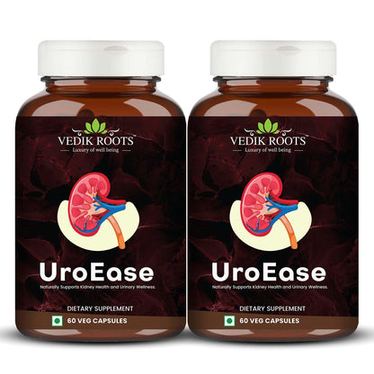 Vedikroots UroEase Ayurvedic Herbal Supplement Capsules to Help Maintain Kidney Health & Uric Acid Level | Provides Support to Manage Urinary Tract | 60 Veg Capsules (Pack of 2)
